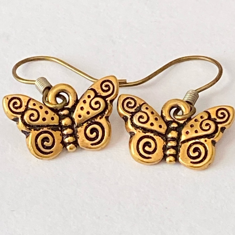 Butterfly Brass Hold Tone Dangle Earrings